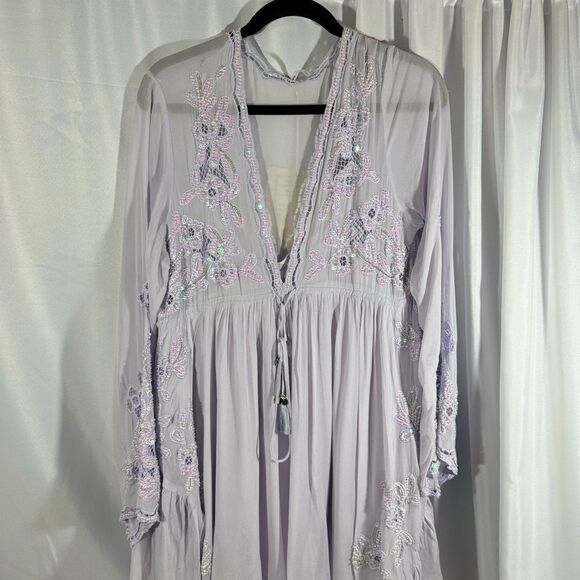 FREE PEOPLE LITA MINI DRESS EMBELLISHED IN PURPLE LARGE NWT - Picture 5 of 12